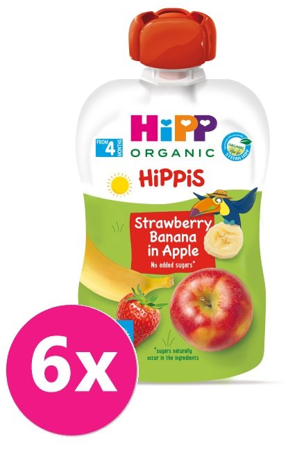 E-shop 6x HiPP HiPPiS BIO 100% ovoce Jablko-Banán-Jahoda 100 g – ovocný příkrm