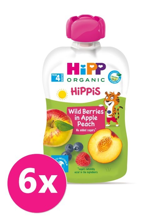 E-shop 6x HiPP HiPPiS BIO 100% ovoce Jablko-Broskev-Lesní ovoce 100 g – ovocný příkrm