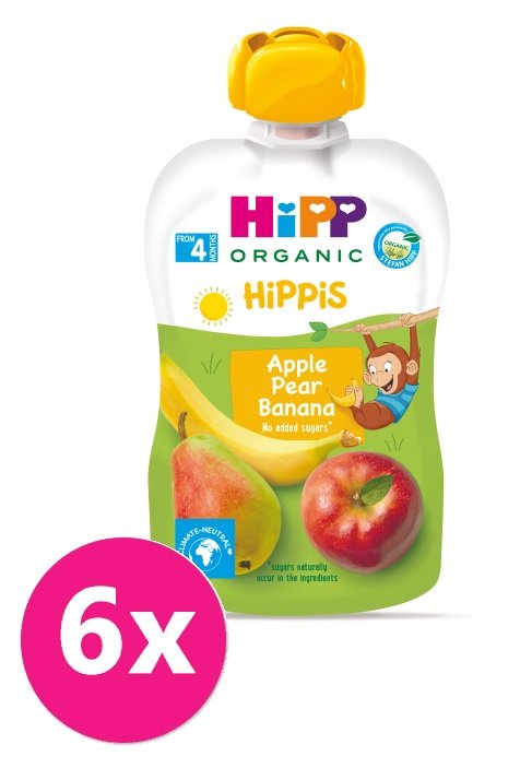 E-shop 6x HiPP HiPPiS BIO 100% ovoce Jablko-Hruška-Banán 100 g - ovocný příkrm