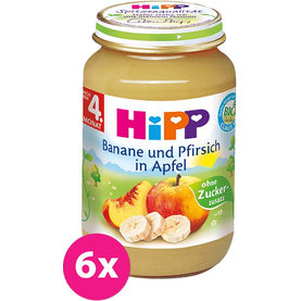 6x HiPP jablkový s banány a broskvemi (125 g) - ovocný příkrm