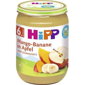 HiPP BIO Jablká s mangom a banánmi, 190 g - ovocný príkrm