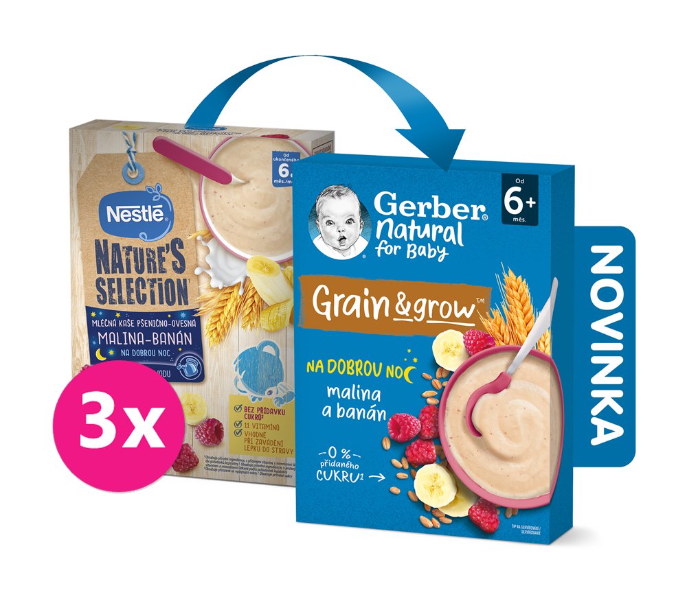 E-shop 3x GERBER Natural mliečna kaša pšenično ovsená malina a banán 220 g