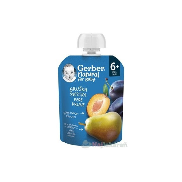 Gerber Natural ovocná desiata Kapsička Hruška a slivka (od ukonč. 6. mesiaca) 90 g