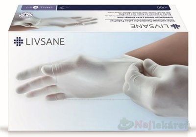 E-shop LIVSANE rukavice latexové napúdrované S veľ. 6-7, nesterilné 100 ks