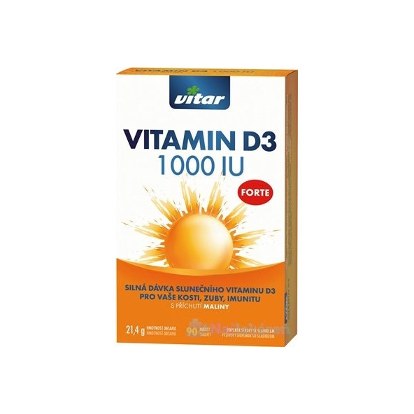 VITAR VITAMIN D3 FORTE 1 000 IU, malinové tbl, 90 ks