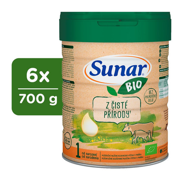SUNAR BIO 1, počiatočná mliečna výživa, 6x700g