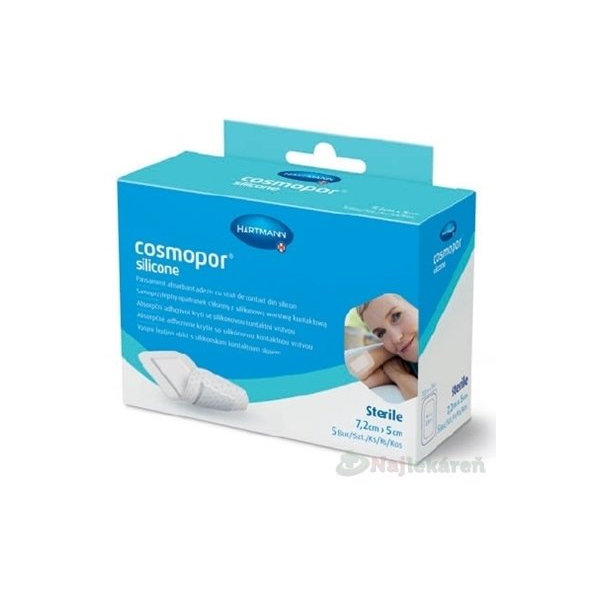 Cosmopor Silicone, savá silikónová náplasť (7,2x5 cm), 5 ks