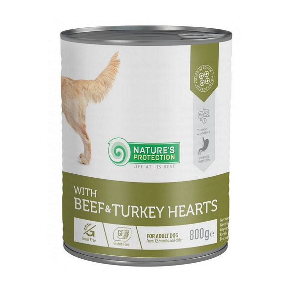 Natures Protection KONZERVA dog adult Beaf & Turkey hearts 800g
