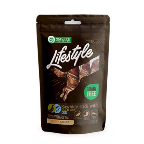 Maškrta Natures Protection tyčinka z kože s treskou a kačkou 75g