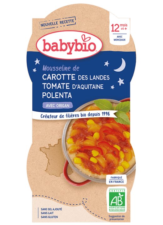 E-shop 2x BABYBIO Good Night mrkva s paradajkovým pyré, sladkú kukuricou a polentou (200 g)