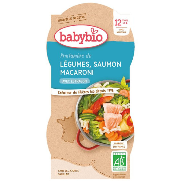 2x BABYBIO Menu jarná zelenina s lososom a makarónmi (200 g)