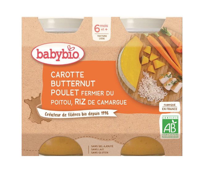 E-shop 2x BABYBIO Mrkva s maslovou tekvicou, kuraťom a ryžou (200 g)