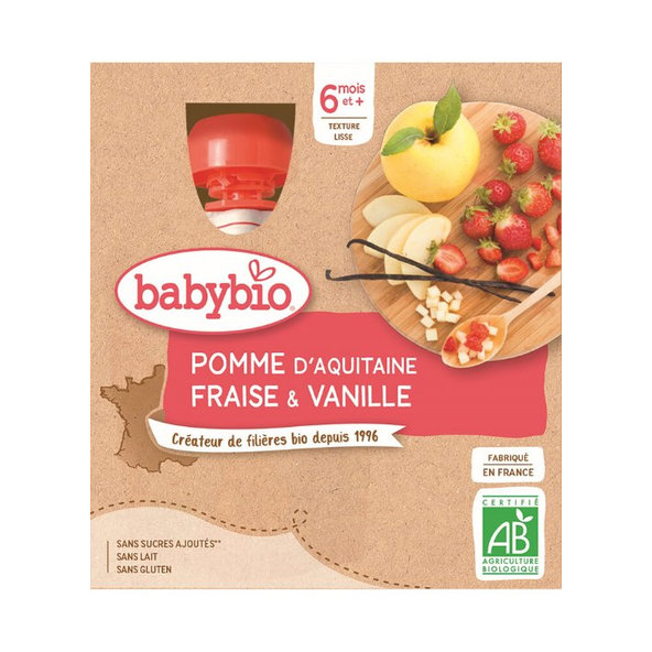4x BABYBIO Kapsička jablko, jahoda, vanilka (90 g)