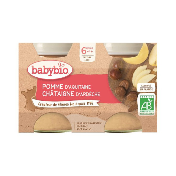 BABYBIO Jablko s gaštanovým pyré (2x 130 g) - ovocný príkrm