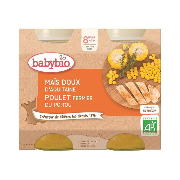 BABYBIO Menu sladká kukurica s kuracím mäsom (2x 200 g)