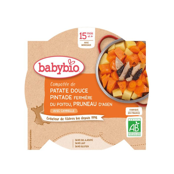 BABYBIO Menu sladké zemiaky s mäsom z perličky a sušenými slivkami (260 g)