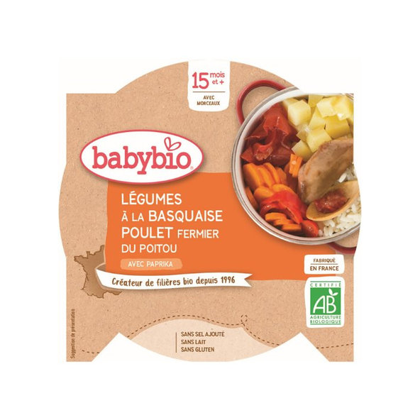 BABYBIO Menu zelenina s kuracím mäsom a ryžou (260 g)
