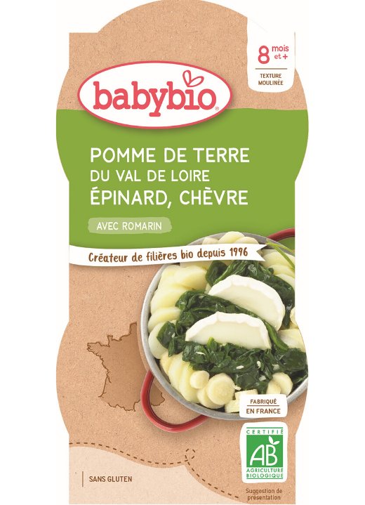 E-shop BABYBIO Zemiaky so špenátom, paštrnákom a kozím syrom (2x 200 g) - zeleninový príkrm