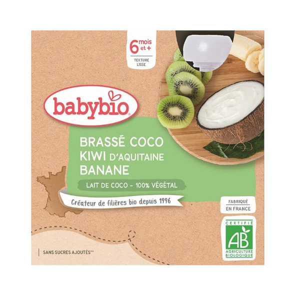 BABYBIO Desiata s kokosovým mliekom - kiwi a banán (4x 85 g)
