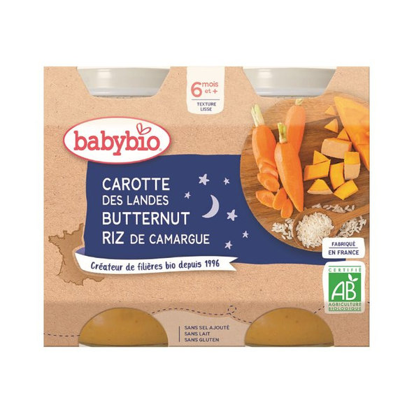 BABYBIO Večerné menu mrkva, tekvica, ryža (2x 200 g)
