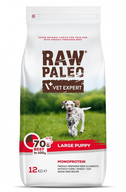 E-shop VetExpert Raw Paleo puppy large beef - granule pre šteňatá 12kg