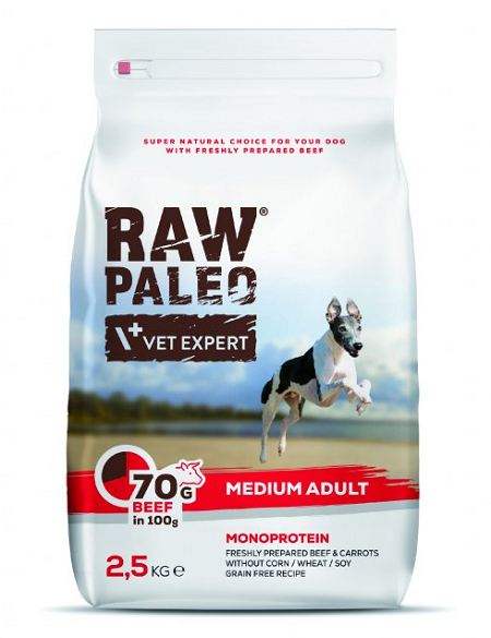 E-shop VetExpert Raw Paleo adult medium beef - granule pre psy 2,5kg
