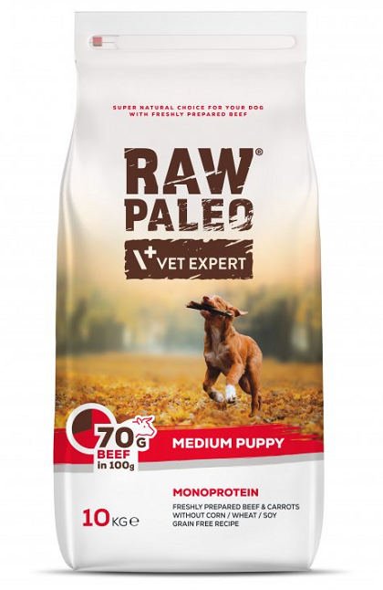 VetExpert Raw Paleo puppy medium beef - krmivo pre šteňatá 10kg
