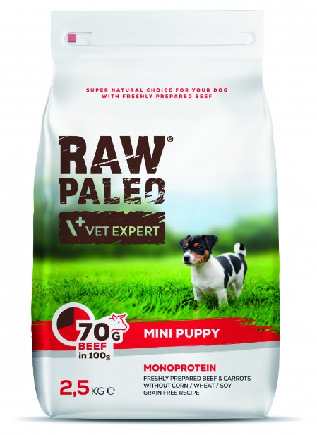 E-shop VetExpert Raw Paleo puppy mini beef - granule pre šteňatá 2,5kg