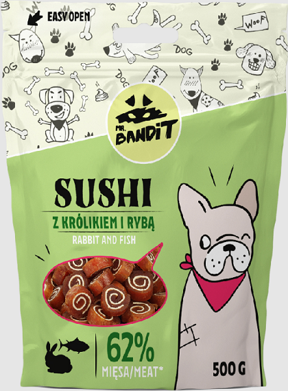 E-shop Mr. Bandit sushi rabbit & fish - maškrta pre psy 80g