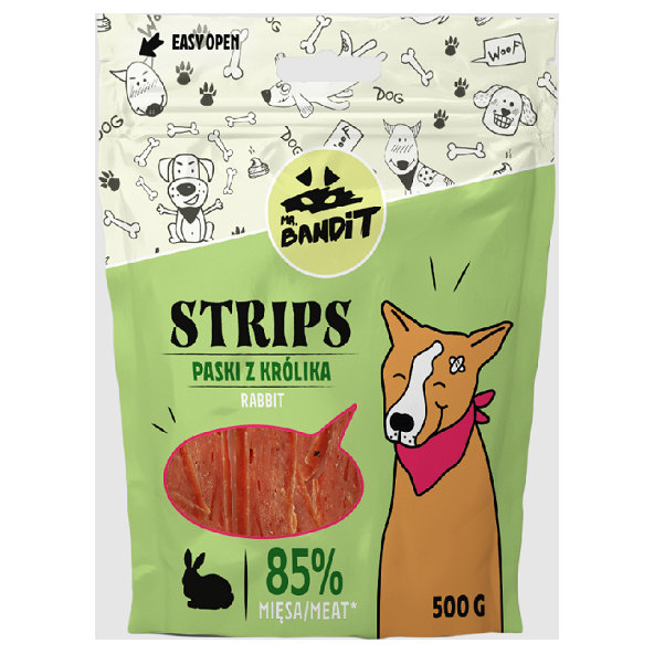 Mr. Bandit rabbit strips - maškrta pre psy 500g