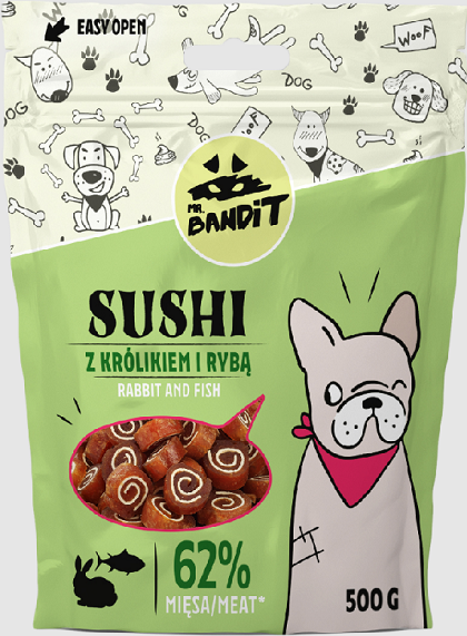 E-shop Mr. Bandit sushi rabbit with fish - maškrta pre psy 500g