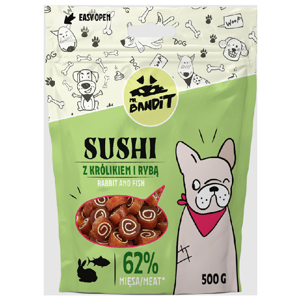 Mr. Bandit sushi rabbit with fish - maškrta pre psy 500g