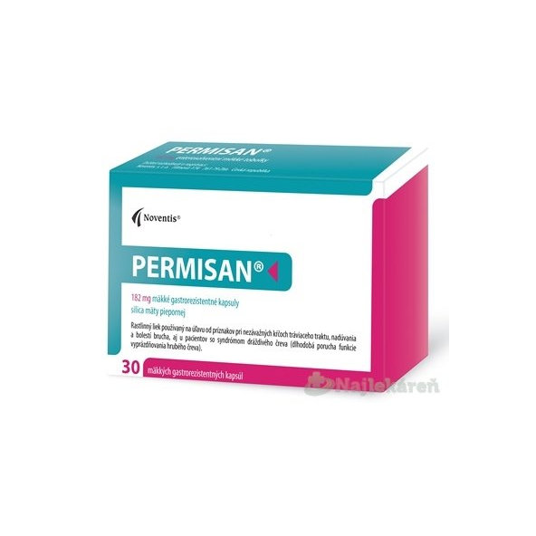 Permisan 182 mg na úľavu kŕčov, nadúvania a bolestí brucha 30 kapsúl