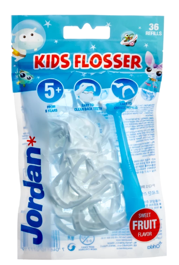 E-shop Jordan Kids Flosser luk s niťou pre medzizubné čistenie - modrý, 36 ks