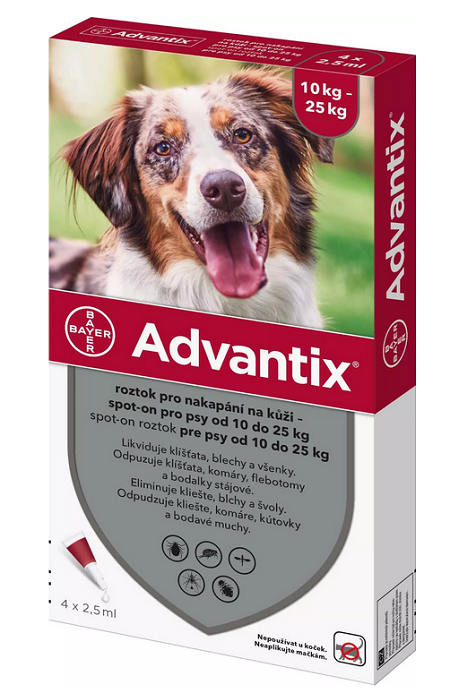 Advantix spot-on 4 x 2,5ml pipeta proti blchám a kliešťom pre psy od 10 do 25kg
