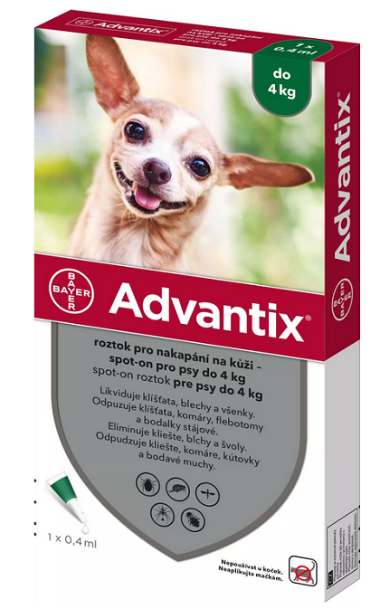 E-shop Advantix spot-on 0,4ml pipeta proti kliešťom a blchám pre psy do 4kg