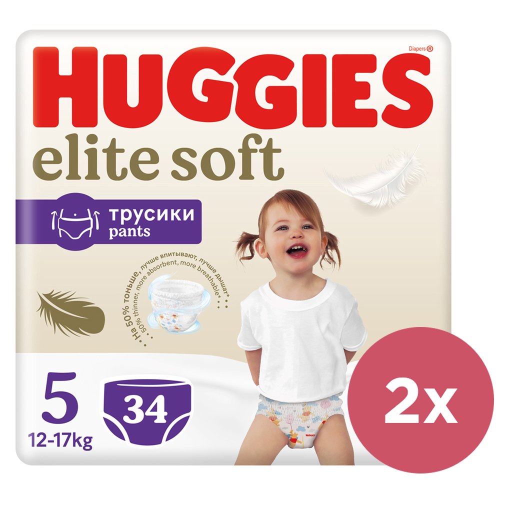 E-shop 2x HUGGIES® Elite Soft Pants Nohavičky plienkové jednorázové 5 (12-17 kg) 34 ks