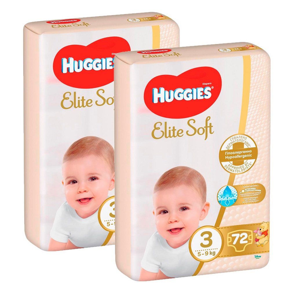 E-shop 2x HUGGIES® Elite Soft Plienky jednorázové 3 (5-9 kg) 72 ks