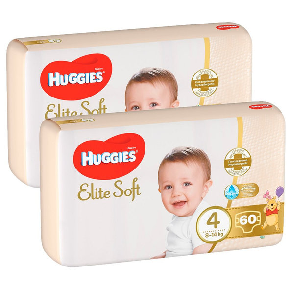 2x HUGGIES® Elite Soft Plienky jednorázové 4 (8-14 kg) 60 ks