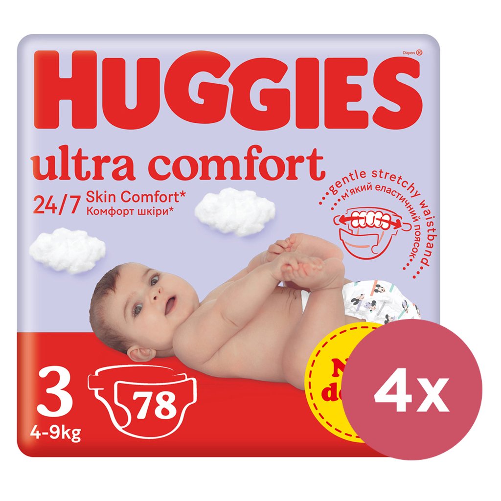 E-shop 4x HUGGIES® Plienky jednorázové Ultra Comfort Mega 3 (4-9 kg) 78 ks