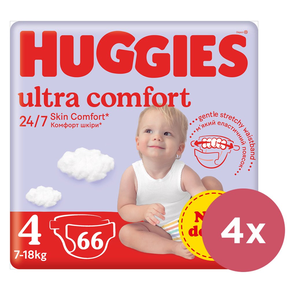 E-shop 4x HUGGIES® Plienky jednorázové Ultra Comfort Mega 4 (7-18 kg) 66 ks