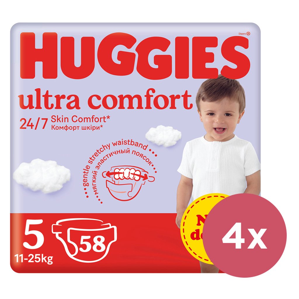 E-shop 4x HUGGIES® Plienky jednorázové Ultra Comfort Mega 5 (11-25 kg) 58 ks