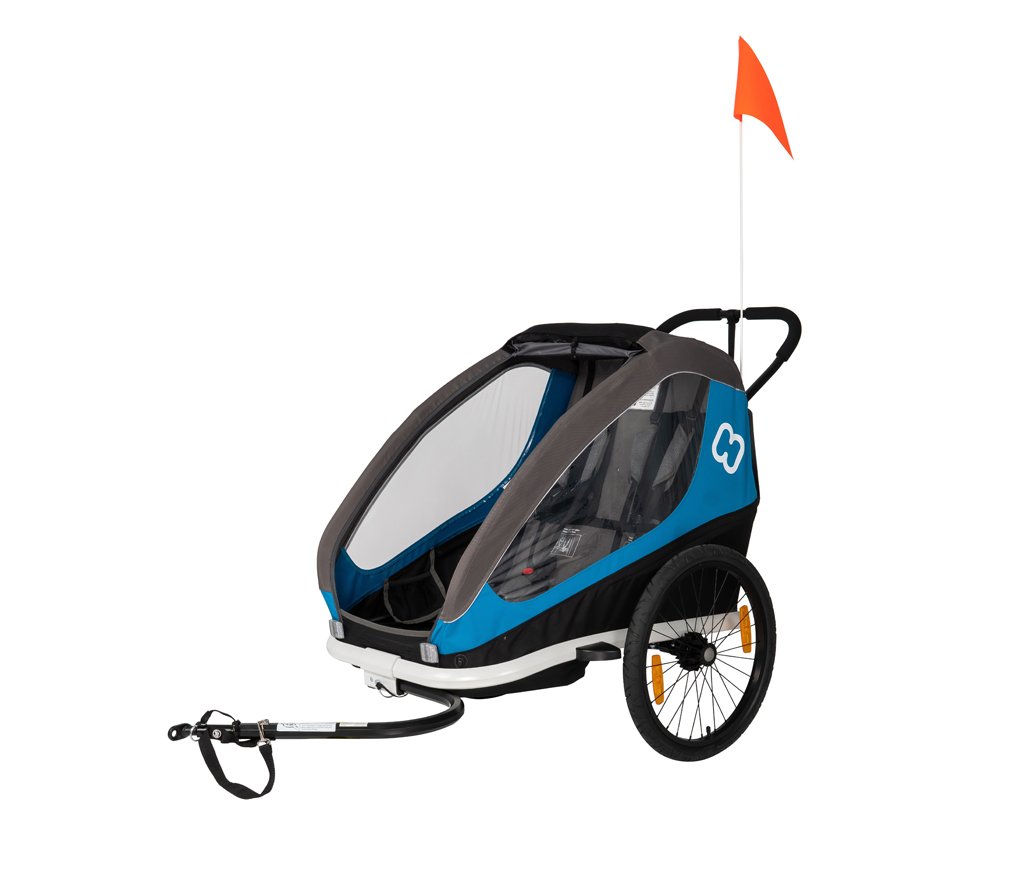 E-shop HAMAX Vozík dvojmiestny za bicykel vr. ramená + kočíkový set Traveller Petrol Blue/Grey