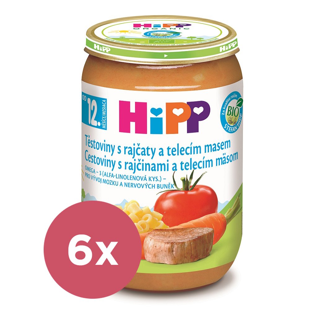 E-shop 6x HiPP BIO Cestoviny s rajčinami a teľacím mäsom od 12. mesiaca, 220 g