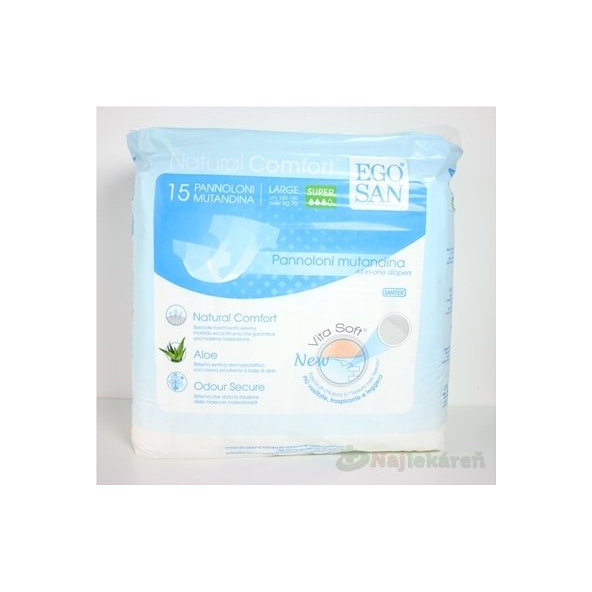 EGOSAN All-in-one LARGE, SUPER plienkové nohavičky, lepiaci pás, savosť 3400ml, 15ks