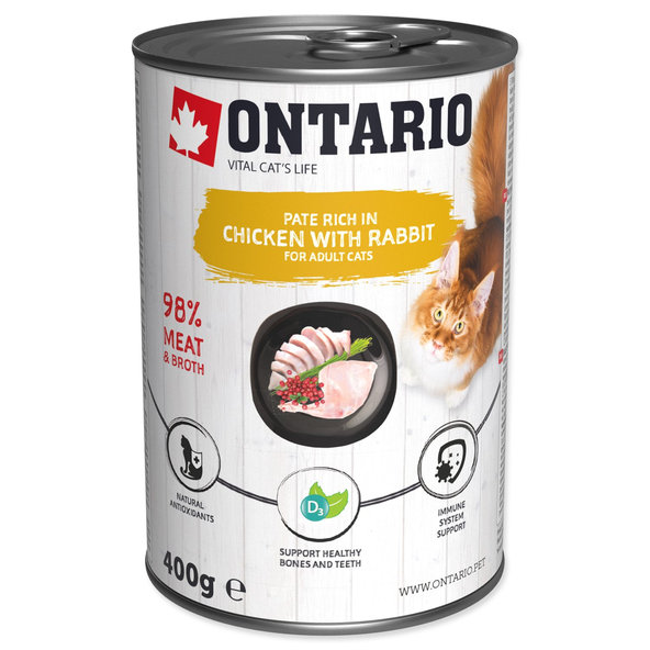 Ontario Konzerva pre mačky paté kura a králik 6 x 400 g
