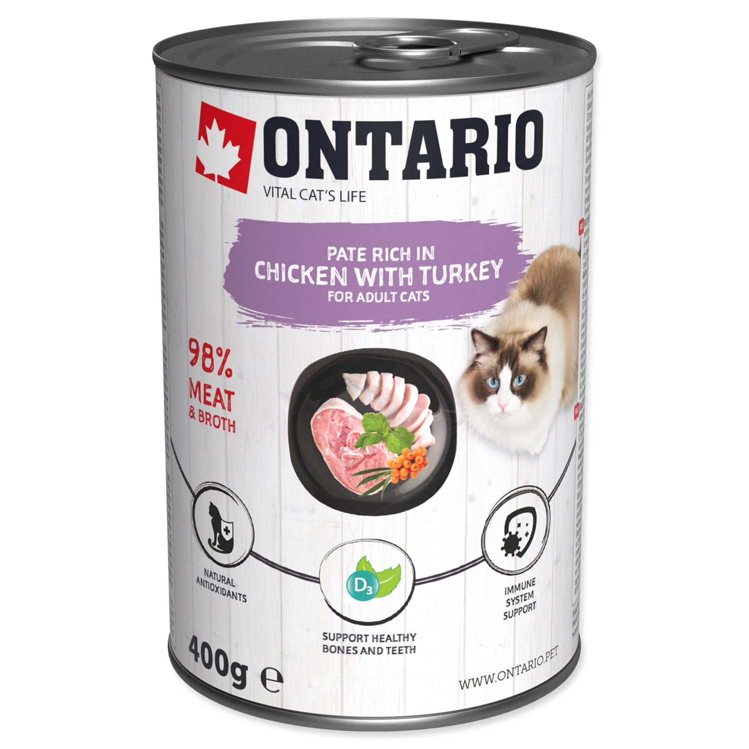 Ontario Konzerva pre mačky paté kura a morka 6 x 400 g