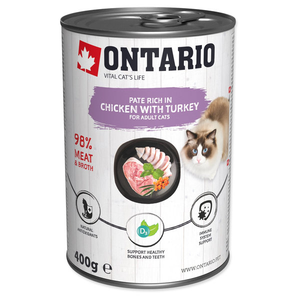Ontario Konzerva pre mačky paté kura a morka 6 x 400 g