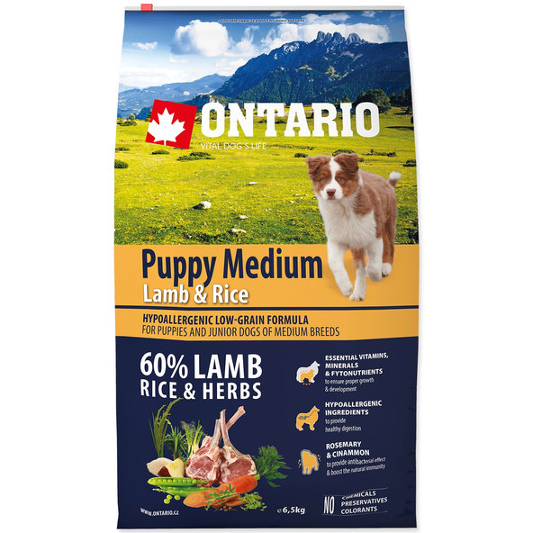 Krmivo pre psy Ontario Puppy Medium Lamb & Rice 6,5kg