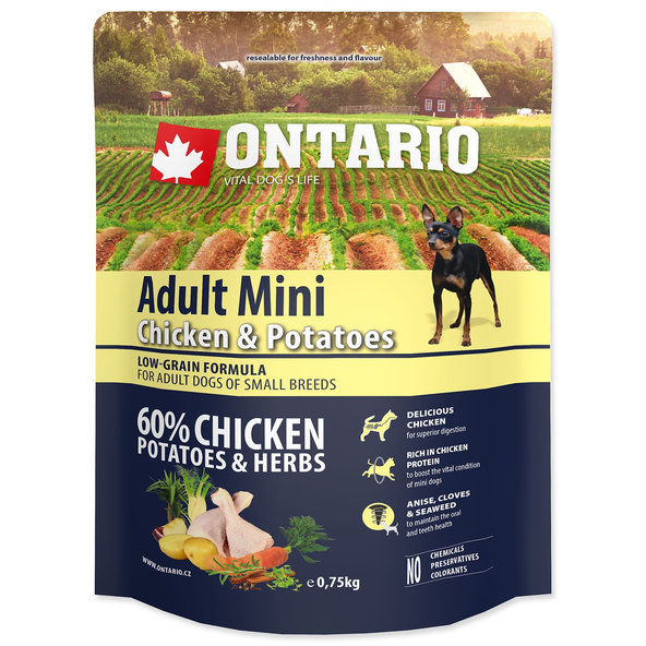 Krmivo Ontario Adult Mini Chicken & Potatoes 0,75kg